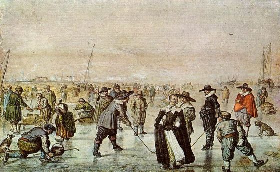 Early days ice skating. Painting by Dutch artist Hendrick Avercamp