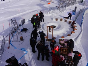 The bar and snow circle where the celebrities would be during the live show. Our testing tent was only a metre or so to the left of this shot.